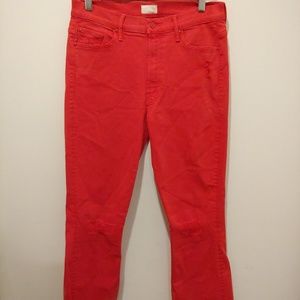 MOTHER Inside Crop Fray Firecracker Red sz 30